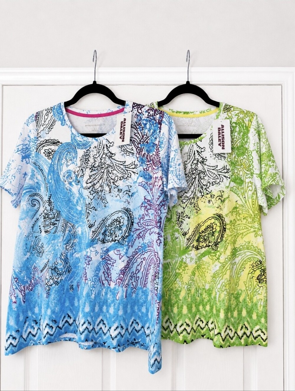 Allison Daley Y2K Deadstock Short Sleeve Tee in Blue and Green, Pair